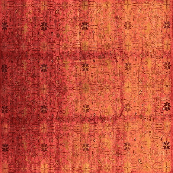Ahgly Company Indoor Square Oriental Orange Industrial Area Rugs, 7' Square