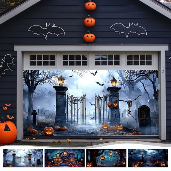 Holloyiver Halloween Garage Door Cover 6 x 13 FT Decorations, with Magnetic Hook and Elastic Cord for Easy Installation, Large Banner Backdrop for 2 Car Garage Door Party Wall Door Gate