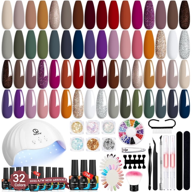MEFA Juego de esmaltes de uñas de gel de otoño, 12 colores, decoración de otoño, Halloween, naranja, marrón, burdeos, purpurina, kit de gel de uñas SoakOff, rojo, amarillo, calabaza, bronce, arte de u