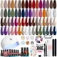 thumbnail image 1 of MEFA Juego de esmaltes de uñas de gel de otoño, 23 piezas, 20 colores otoño Halloween marrón burdeos naranja purpurina verde oscuro azul kit de uñas con capa base superior brillante y mate, manicura D, 1 of 4
