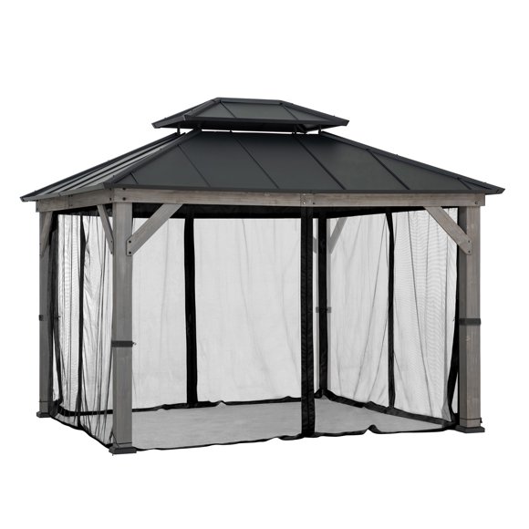 Sunjoy Replacement Mosquito Netting Panles,Water resistant 4-Panel Screen Walls for 10 x 12 ft Gazebo, Patio & Backyard Protection