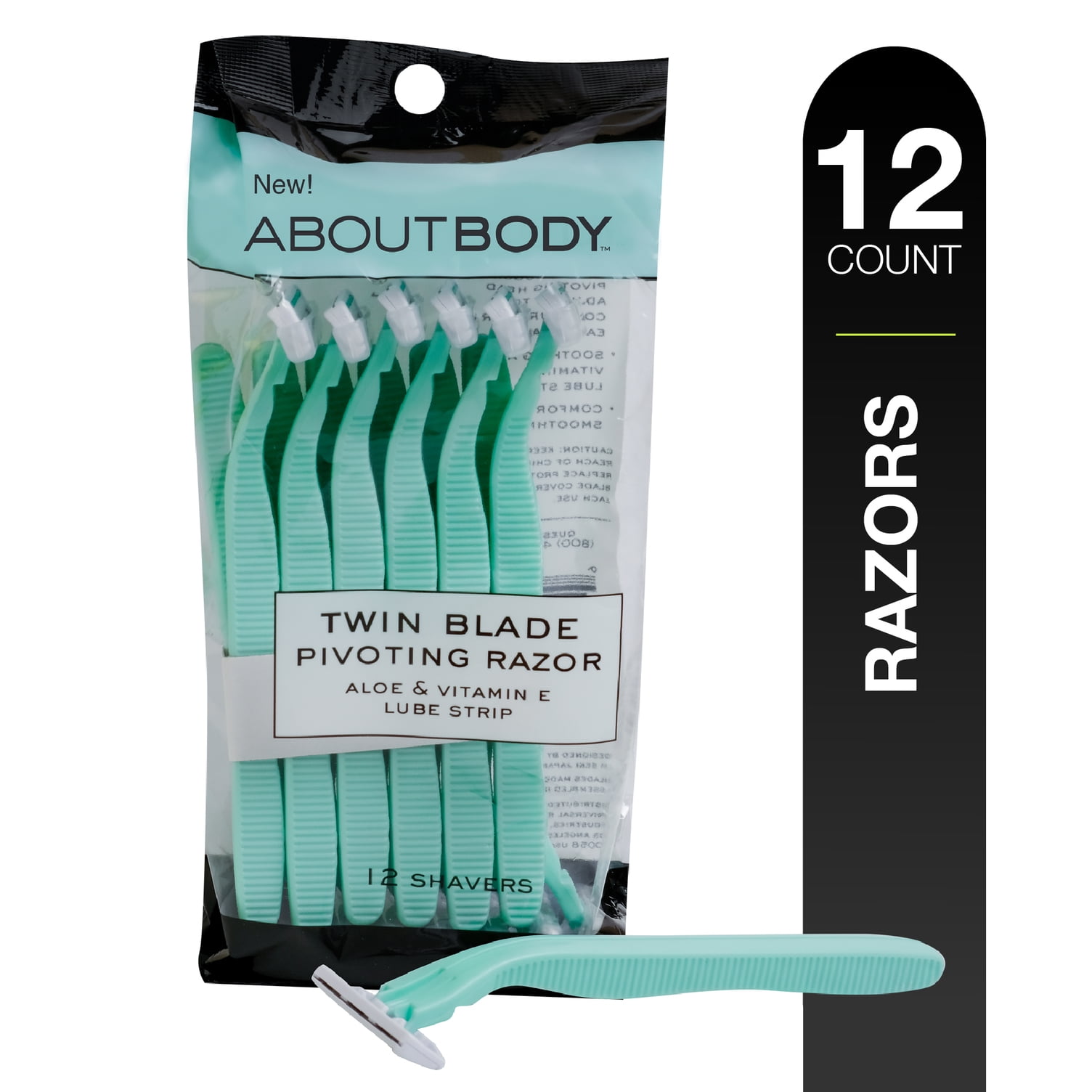 (3 Pack) About Body 2-Blade Disposable Razor, Aloe & Vitamin E Lubricating Strip, 12 Ct