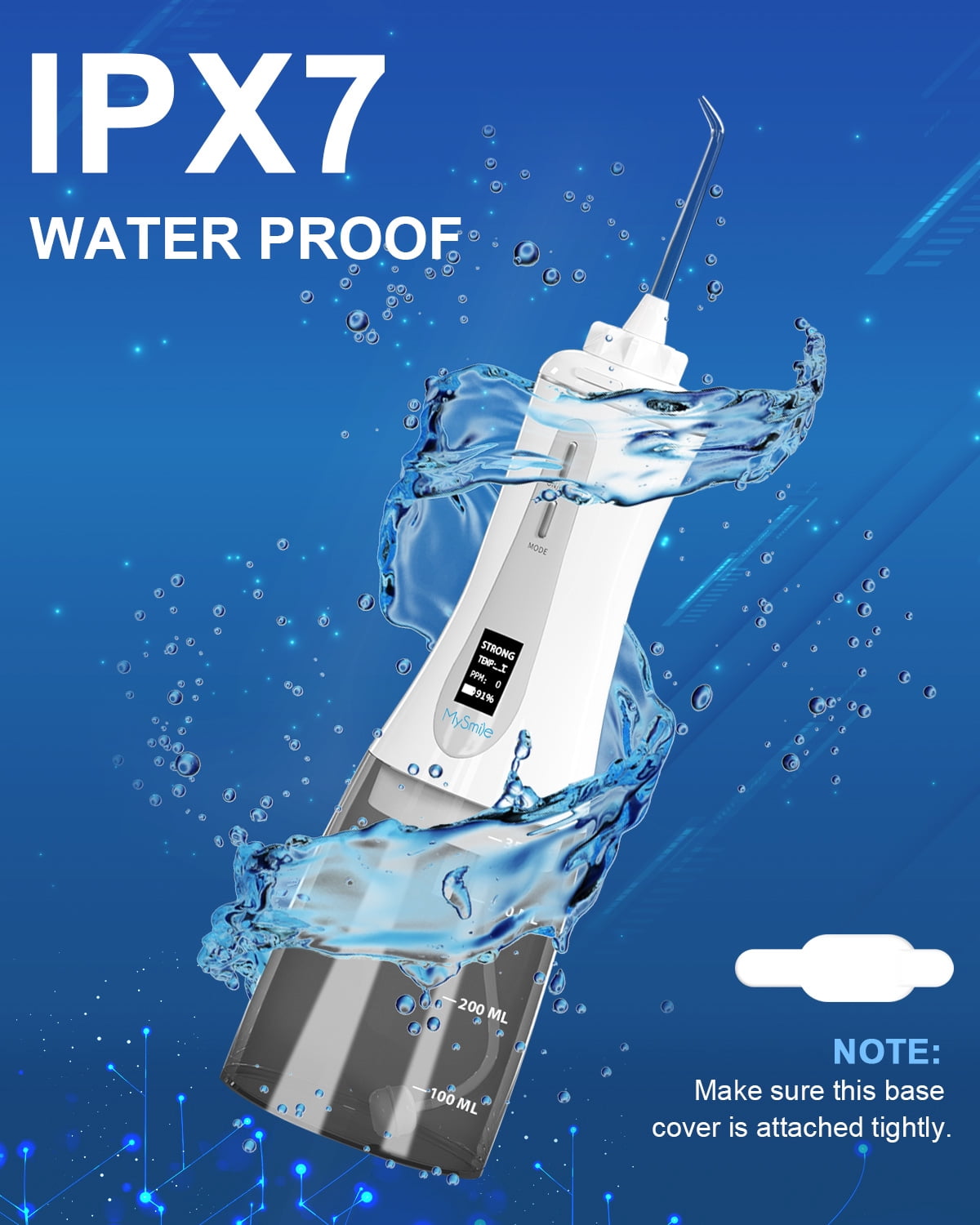 (5 pack) MySmile LP201 OLED Cordless Water Flosser for Teeth Braces, Gums, Dental Electric Power Flosser, Portable Oral Irrigator, 5 Modes, 8 Jet Tips,350ml , White