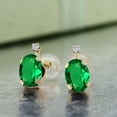 thumbnail image 2 of Gem Stone King 1.21 Ct Oval Green Nano Emerald G/H Lab Grown Diamond 14K Yellow Gold Earrings, 2 of 3