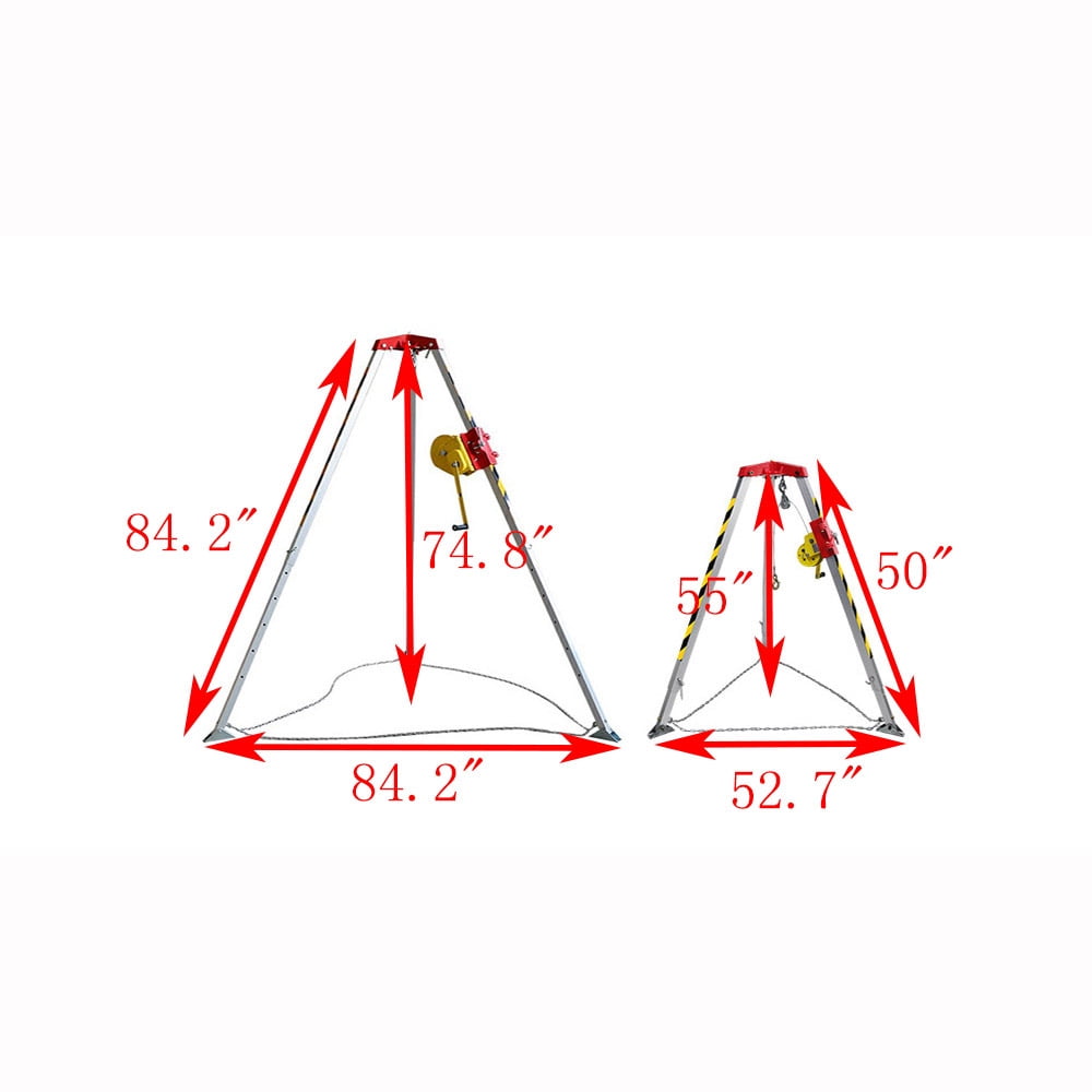 Confined Space Tripod Kit Emergency Rescue Tripod with 1200lb Winch & 32.8ft Anti-fall Device & 65ft Wire Rope