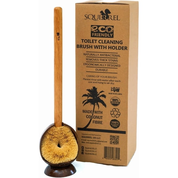 Eco-Friendly Wooden Toilet Bowl Cleaning Brush - Effective Cleaning Brush with Coconut Shell Holder