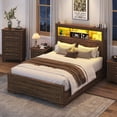 thumbnail image 3 of ANPOO Farmhouse Queen Size Bed Frame with 51" Tall Headboard & 4 Drawers, Queen Bed Frame and Headboard with LED Lights & Charging Ports, No Box Spring Needed, Wooden, Antique Brown, 3 of 12