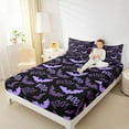 thumbnail image 4 of jejeloiu Spooky Bats Queen Sheet Sets,Happy Halloween Day Flat Sheet,Purple Black Queen Fitted Sheet For Boys Kids,Luxury Bedroom Decor,4-Piece, 4 of 7