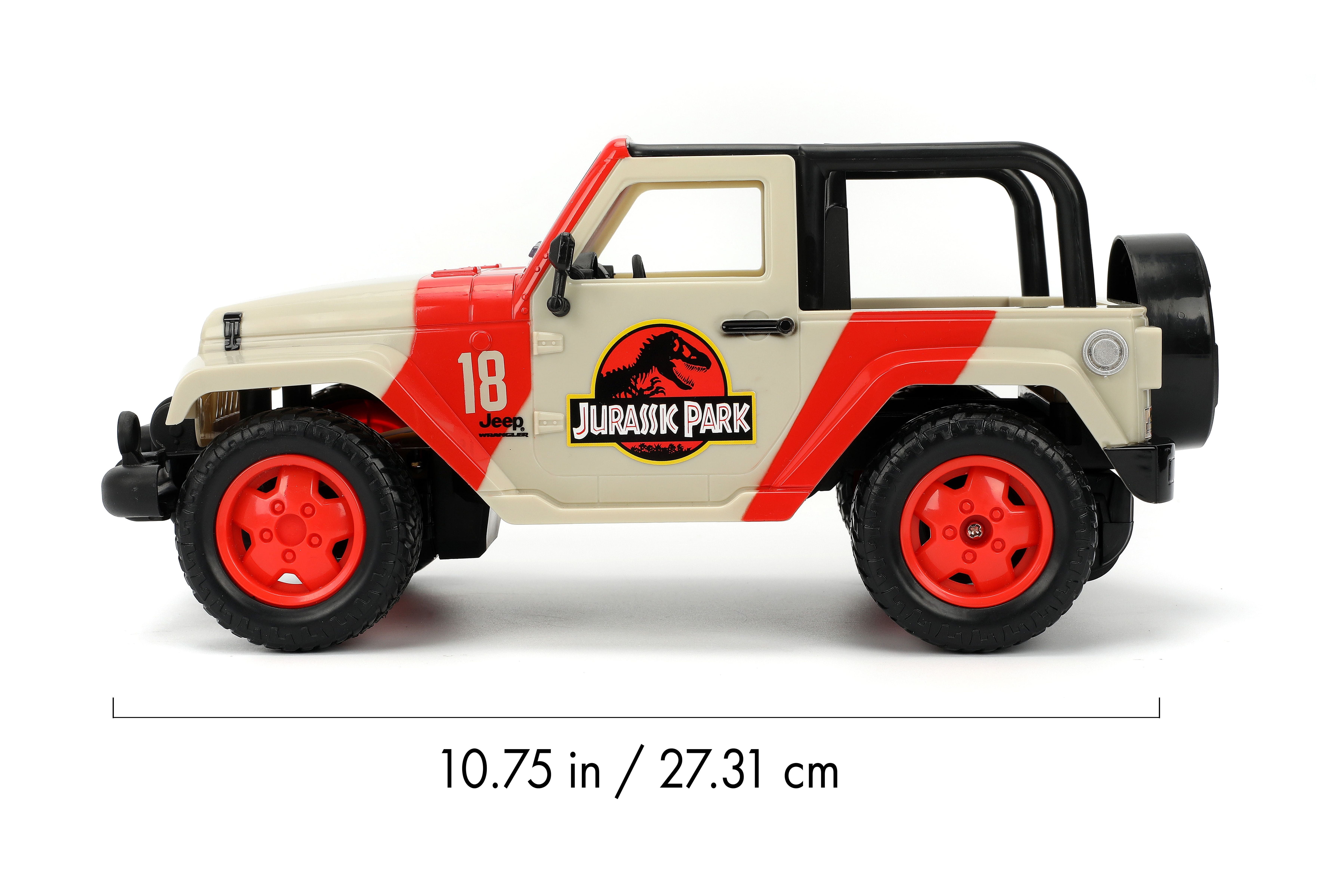 Jada Jurassic World RC 1992 Jeep Wrangler – Turbo Function, Precision Controls, Classic Design, 1:16 Scale - Kids & Collectors Toy – Red/White