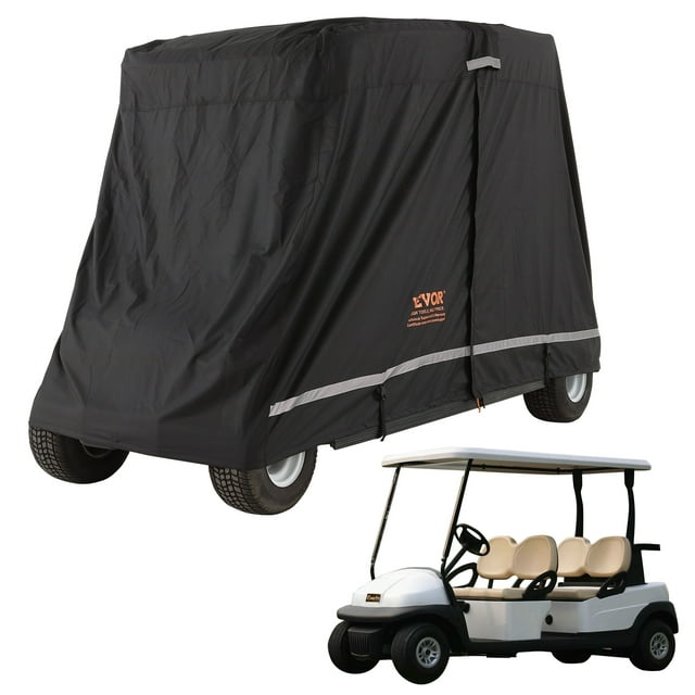 VEVOR Funda para carrito de golf de 4 pasajeros, cubierta completa de poliester 600D, universal para la mayoría de las cubiertas de coches de club, impermeable, resistente al sol y al polvo, negro