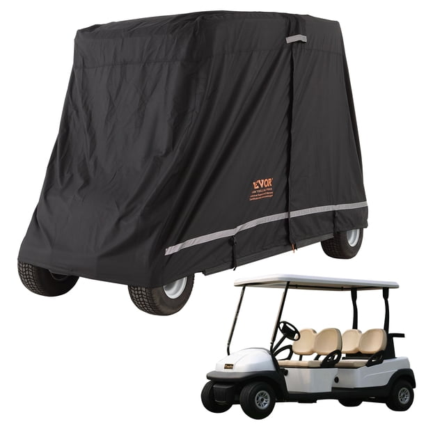 VEVOR Funda para carrito de golf de 4 pasajeros, cubierta completa de poliester 600D, universal para la mayoría de las cubiertas de coches de club, impermeable, resistente al sol y al polvo, negro