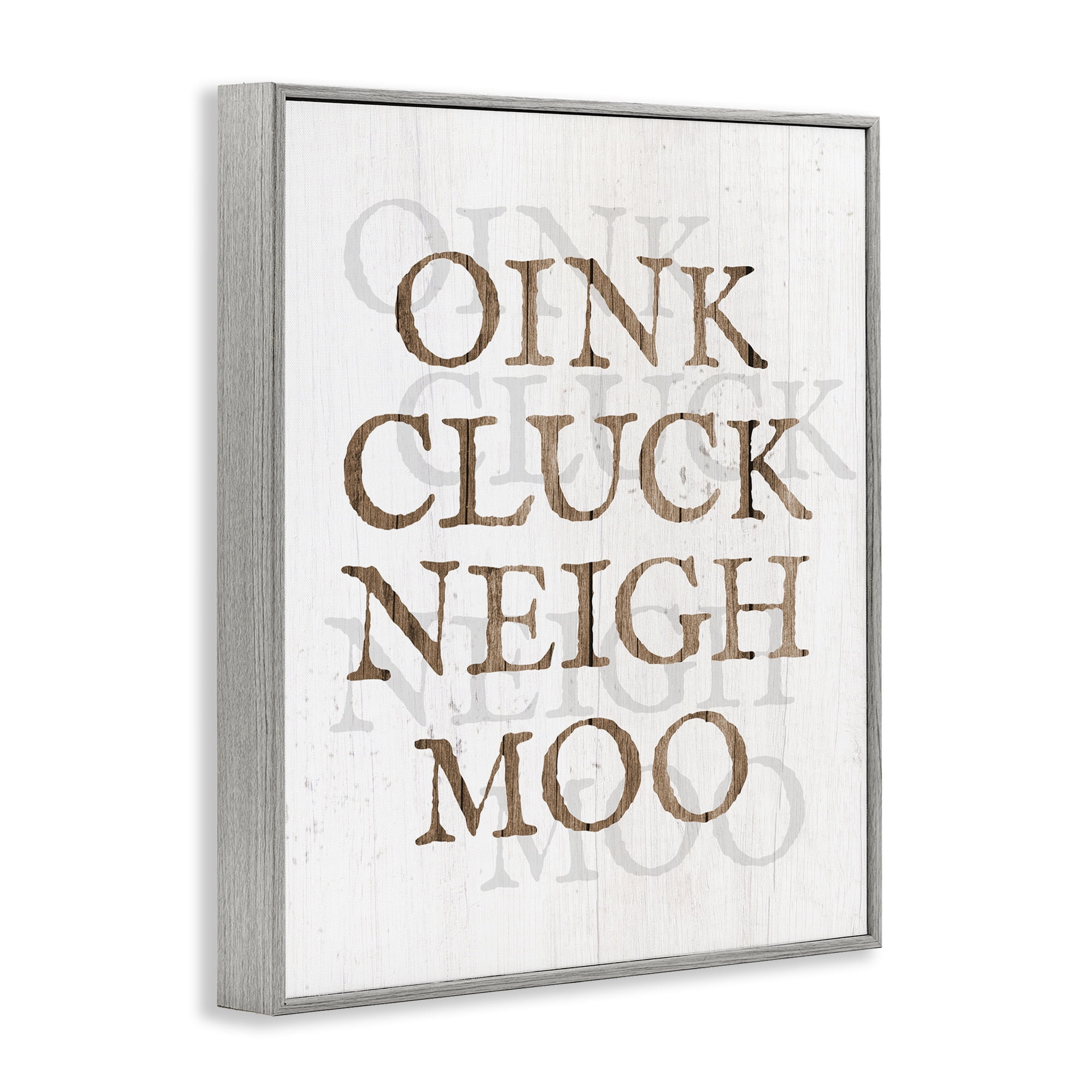 Stupell Industries Oink Cluck Neigh Moo Typography Painting Gray Framed Art Print Wall Art, 24 x 30