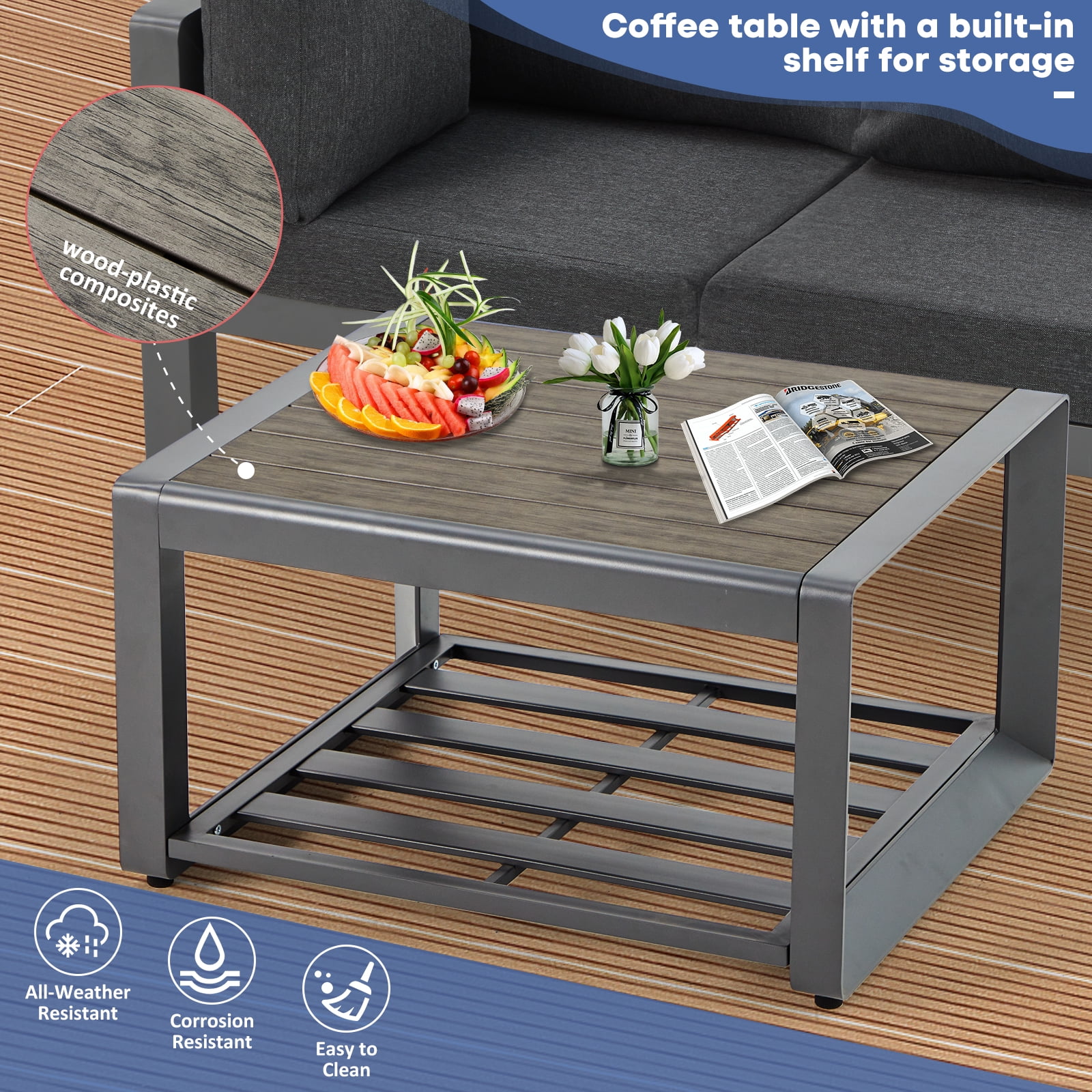 Suvivityse 7-Pcs Aluminum Patio Furniture Set Adjustable Corner Sofa with coffee table Outdoor Luxury Conversation Sofa Set