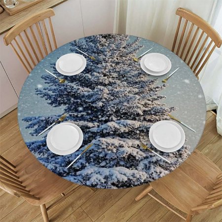 

HYKY Snow Pine Tree Round Tablecloth 100% Polyester Fiber Tablecloths Great for Home Kitchen Parties Holiday Dinner 42 -46
