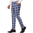 thumbnail image 5 of INSPIRE CHIC Men's Plaid Dress Pants Casual Slim Fit Checkered Business Trousers Navy Blue 28, 5 of 6
