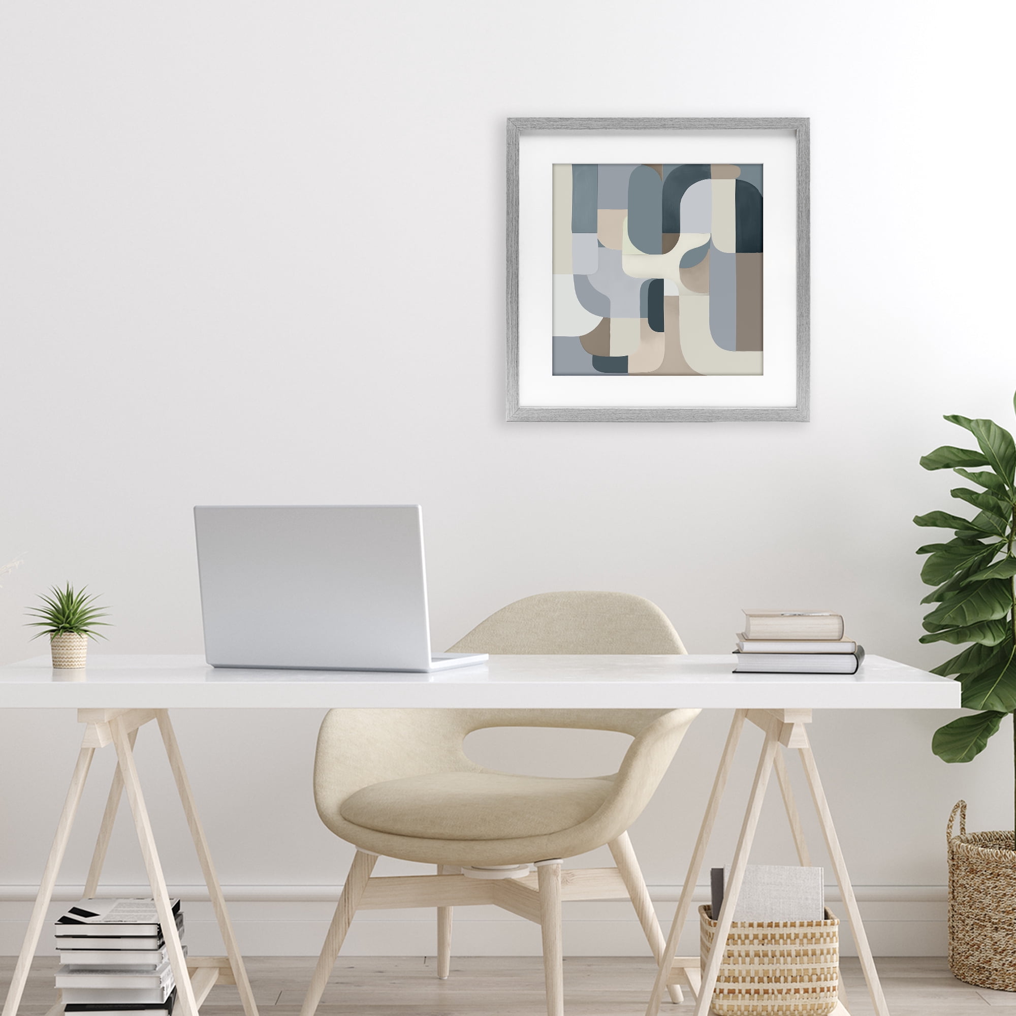 Stupell Industries Bauhaus Blue Curves Gray Framed Print Under Glass, design by Annabelle Hall