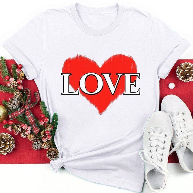 Amzcrzy Hauts d'Été pour Femmes T-shirt Imprimé pour Amoureuse Col Rond Manches Courtes T-Shirts pour Femmes Hauts à Manches Courtes pour Sorties Tendance
