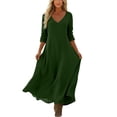 thumbnail image 5 of Ayolanni Dresses for Women Beach Long Sleeve V Neck A-Line Maxi Dresses Solid Pleated Casual Flowy Long Dress Green L, 5 of 7