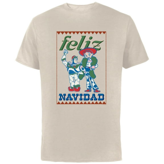 Disney and Pixar’s Toy Story Buzz & Jessie Feliz Navidad - Short Sleeve Cotton T-Shirt for Adults - Customized-Natural