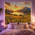 thumbnail image 2 of Mountain Lake Sunset with Wildflower Meadow, Peaceful Watercolor for Nature Lovers, Scenic Landscape Wall Art, Housewarming Gift Tapestry Wall Hanging for Living Room and Bedroom, 2 of 7