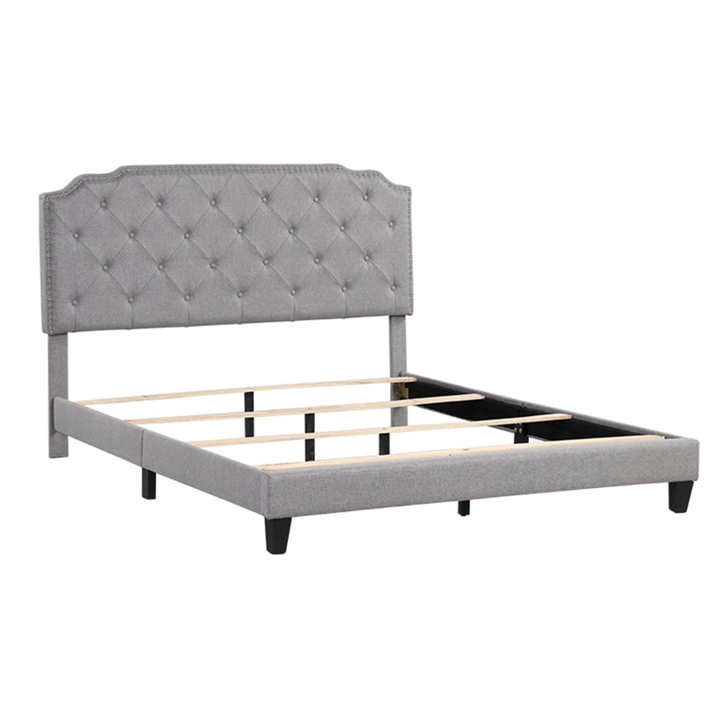 Kadyn Full Bed Frame with Headboard, Full Size Fabric Upholstered Platform Bed Frame, Mattress Foundation with Wooden Slats Support, No Box Spring Needed, Light Gray