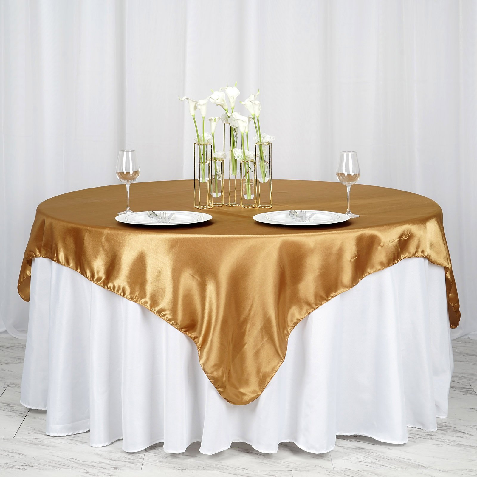 Efavormart 5pcs 72 Satin Square Tablecloth Overlay for Wedding Catering Party Table Decorations Silver Square Tablecloth Cover