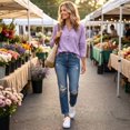 thumbnail image 5 of Dwellite Women Henley Long Sleeve Fall Sweaters Lightweight Business Casual Work Button Pullover Sweater Tops Soft 2026 Spring Winter Purple S, 5 of 7