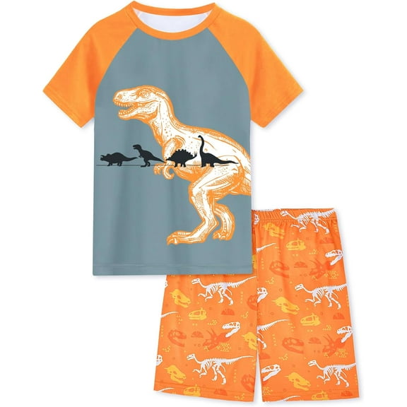 Fiodrimy Boys Pajamas Toddler Boys Summer Pajamas Dinosaur 2 Piece Short Sleeves Boy Pjs Kids Sleepwear Size 3-8 Years