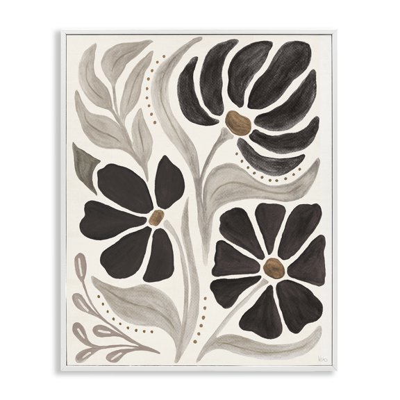 Stupell Industries Boho Curved Petals Botanical & Floral Painting White Framed Art Print Wall Art, 16 x 20