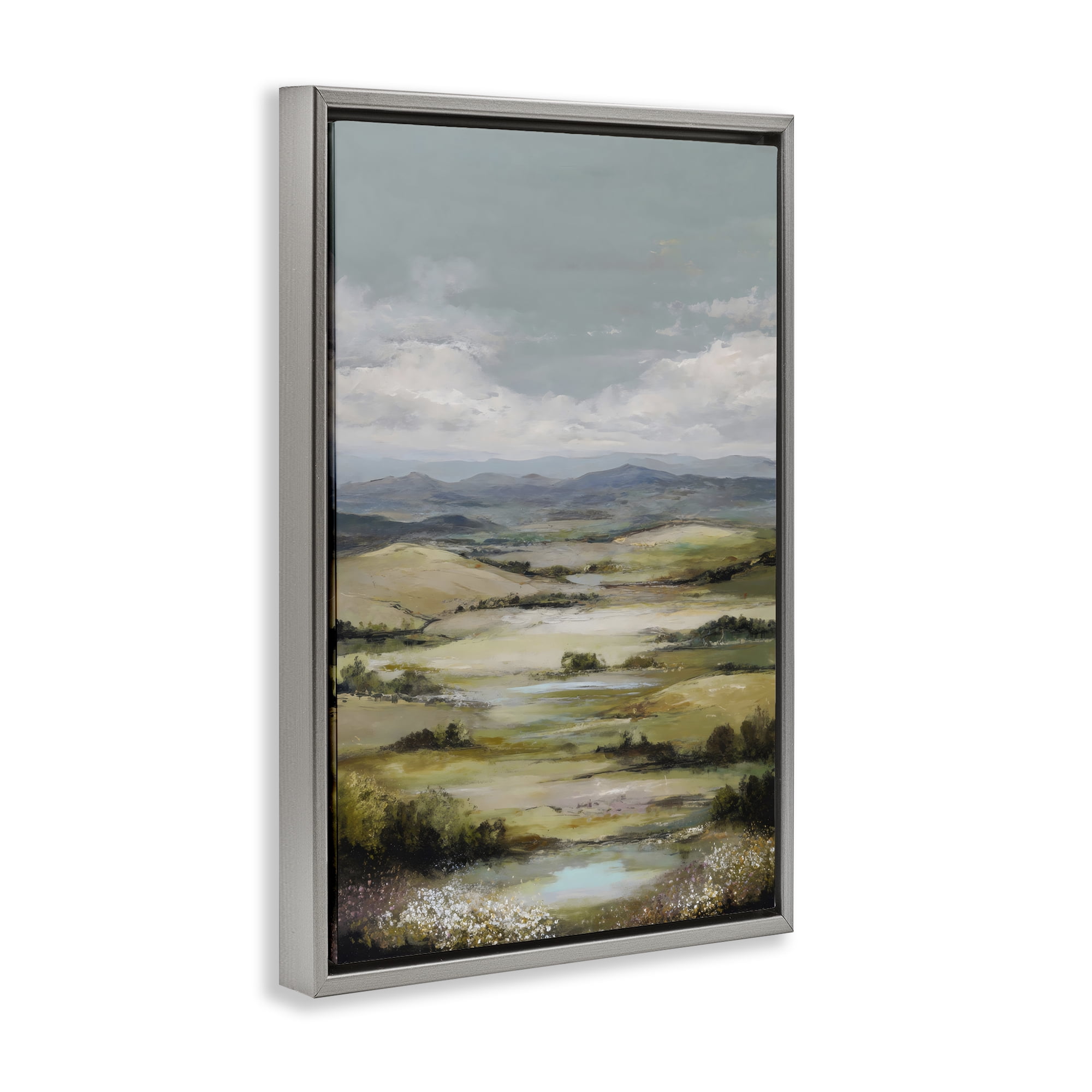 Stupell Industries Rolling Mountain Meadows Gray Framed Floater Canvas Wall Art, design by Petal Prints Design