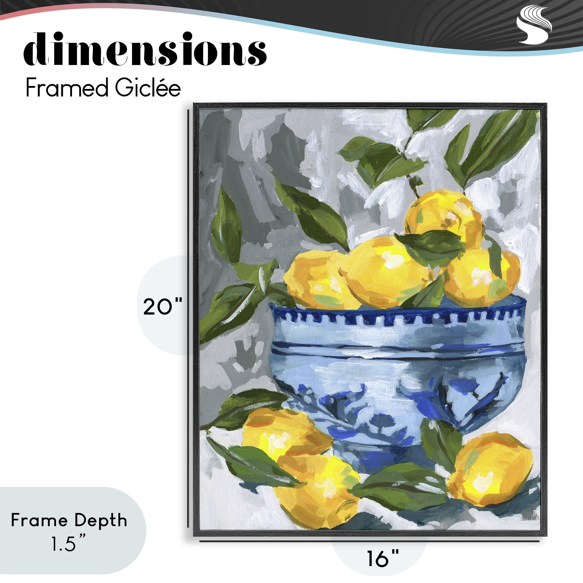 Stupell Industries Indigo & Lemon Bowl Black Framed Giclee Art, design by Melissa Wang