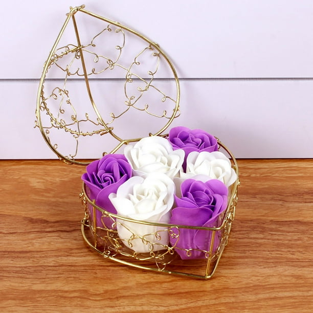Jabones Cesta de hierro Jabón rosa Caja de regalo de flores Tanabata Regalo de San Valentín Flor eterna Boda Regalo creativo los pétalos