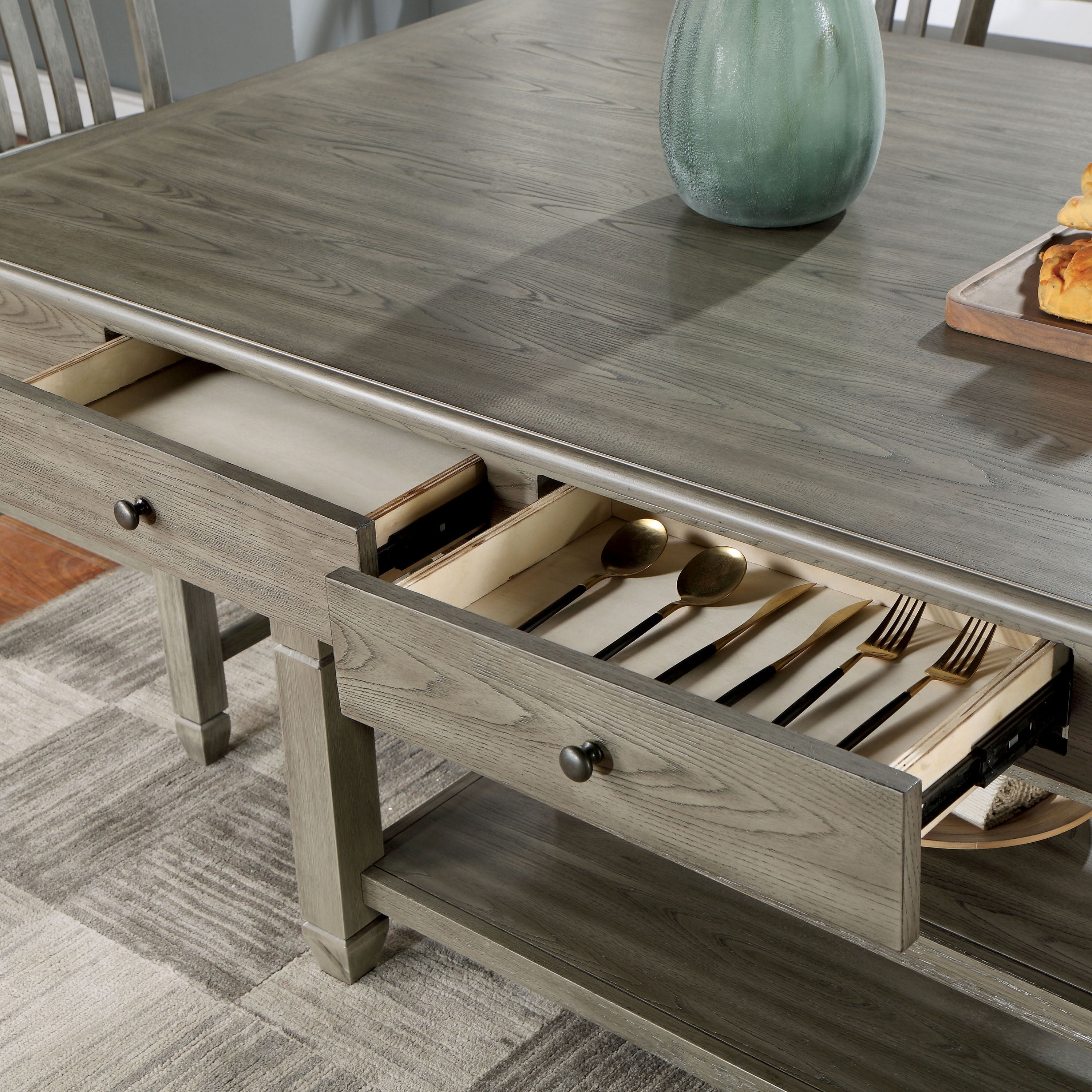 Furniture of America Wood Wine Rack Counter Height Table 40.00 inch Rectangle Dining Table Grey