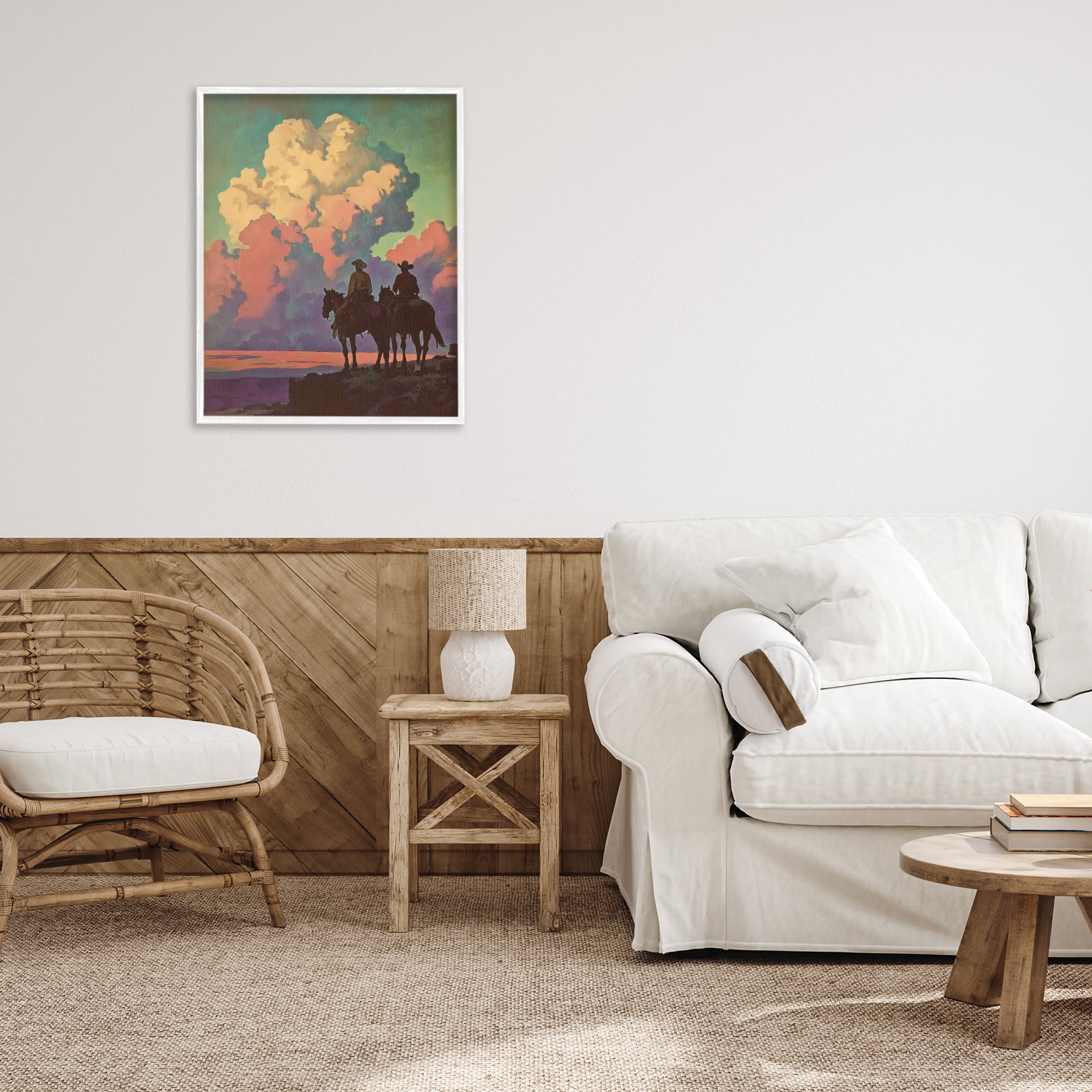 Stupell Industries Cowboys Silhouetted Against Clouds White Framed Giclee Art, design by Arlington Prints