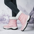 thumbnail image 4 of Womens Hiking Boots Winter Thickened Plush Warm Waterproof High Top Snow Booties Lace up Non Slip Outdoor Mid Calf Boots Pink Size 7, 4 of 8