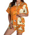 thumbnail image 2 of Summer Sales Womens Pajama Sets Funny Pumpkin Print Short Sleeve Button Top Loungewear Halloween Pajama Sets for Women 2 Piece, 2 of 4