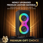 JYX Party Speaker, Portable Outdoor Bluetooth Speaker with 2 Microphones, Led Lighting, Retro Leather Deep Bass PA System for Singing, T39