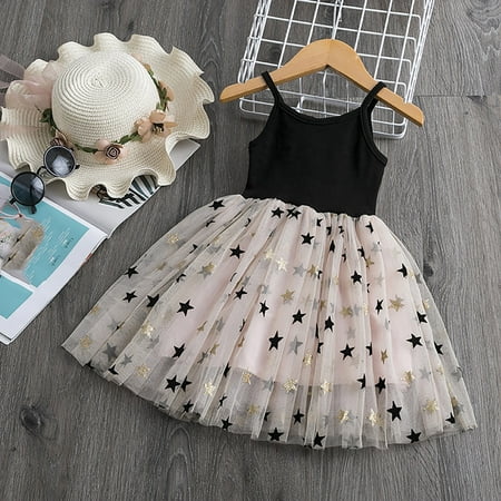 

QISIWOLE Toddler Baby Girl Fashion Long Sleeved Star Sky Printing Princess Sling Mesh Dress Girls Skirt summer savings !
