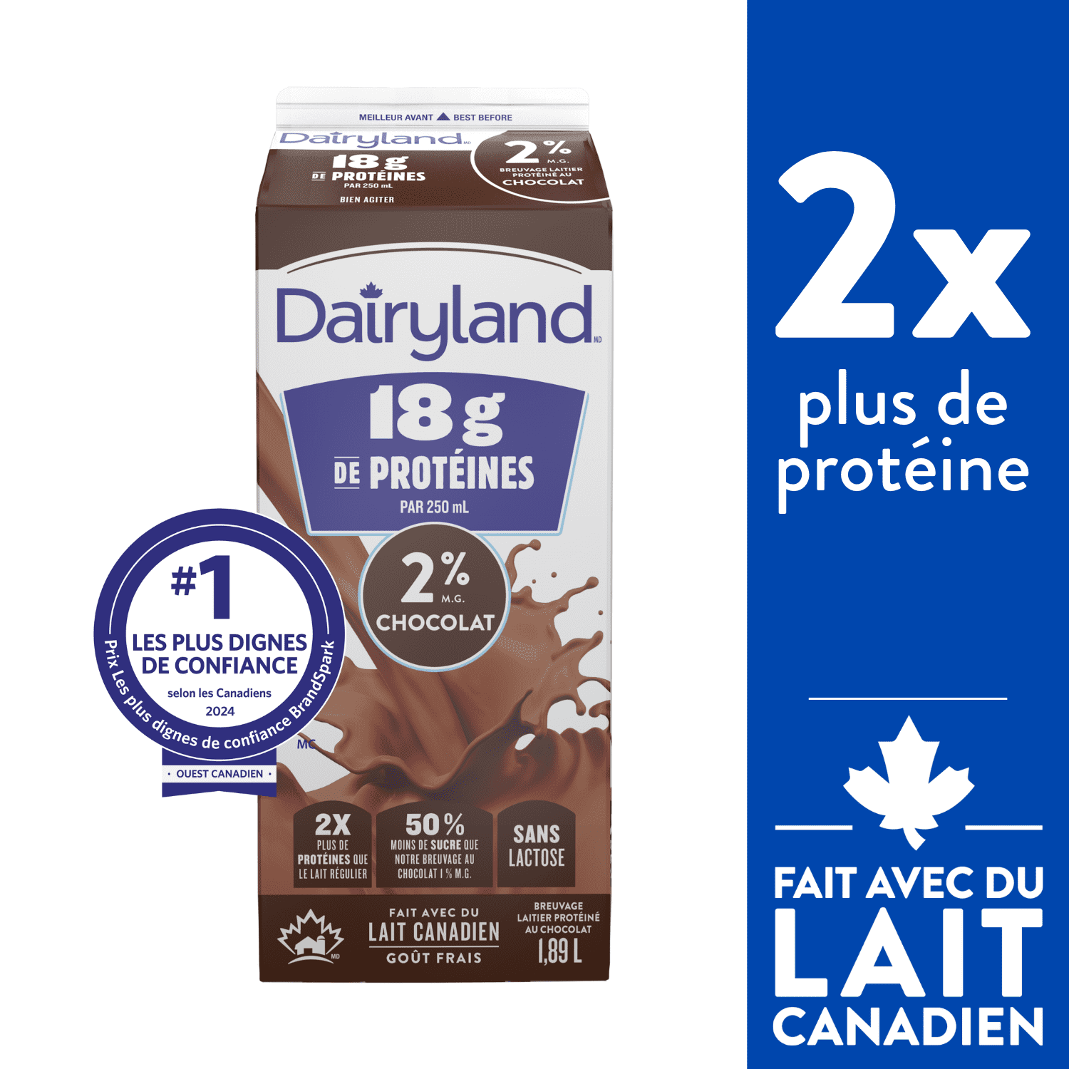 Dairyland 2% Chocolate Protein 18 g Beverage, 1.89L