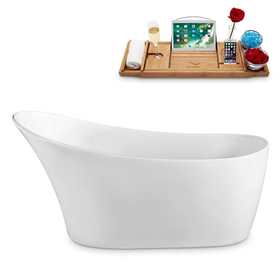 55" Streamline N1760-IN-BBR Soaking Freestanding Tub and Tray With Internal Drain in Brushed Brass