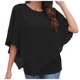 thumbnail image 3 of Womens T Shirts Short Sleeve Crewneck Solid Color T-shirt Summer Flowy Loose Breathable Casual Daily Tops Black L, 3 of 6