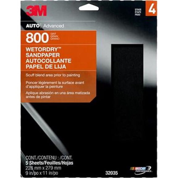 3M Wetordry Sandpaper, 32035, 800 Grit, 9 in x 11 in, 5 Sheets Per Pack