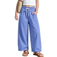 thumbnail image 2 of biudgviw Unisex Kids Wide Leg Pants Drawstring Elastic Waist Pants Loose Fit Trousers with Pockets for Boys Girls(Blue,14-15 Years), 2 of 7
