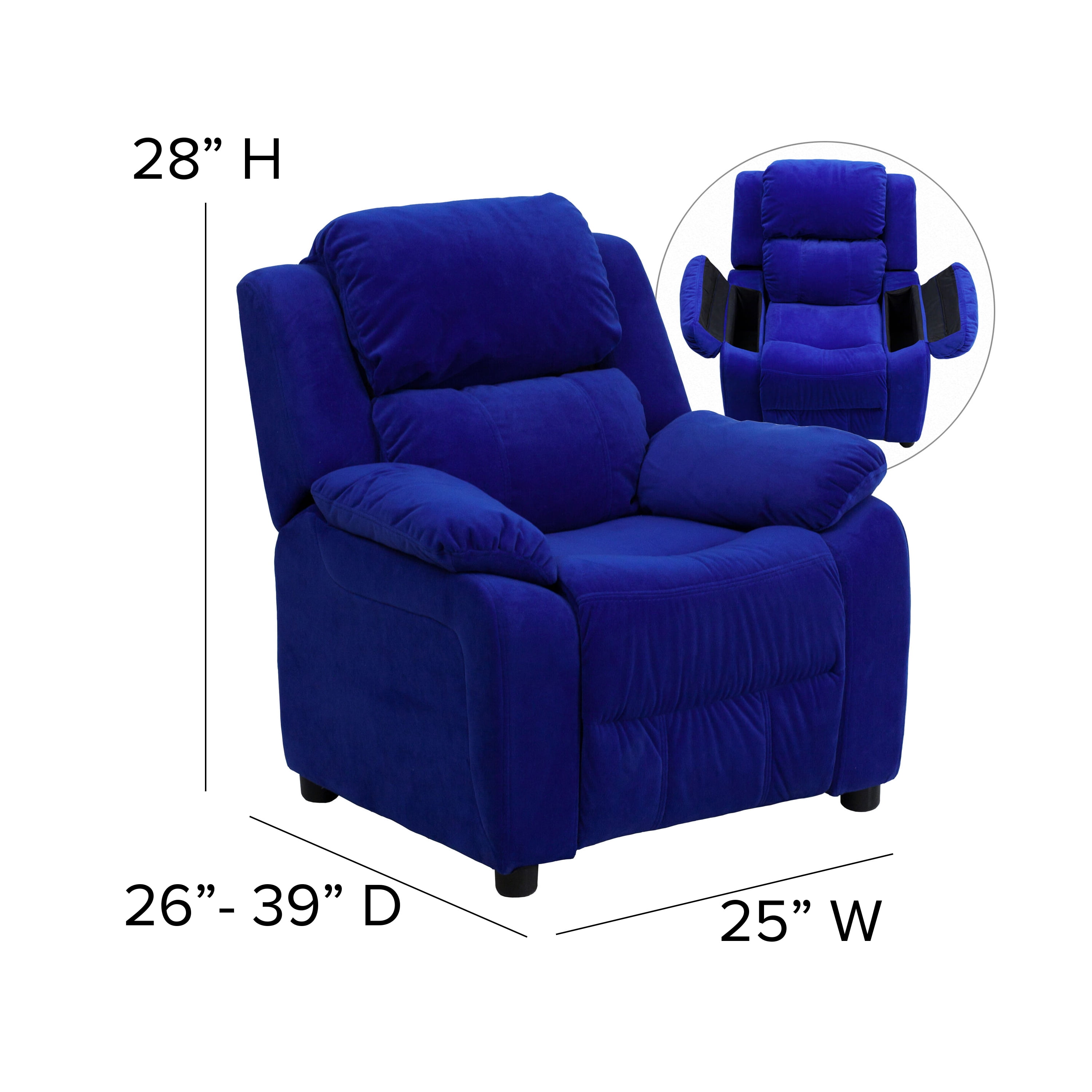 Flash Furniture Deluxe Padded Contemporary Blue Microfiber Kids Recliner with Storage Arms - image 5 of 13