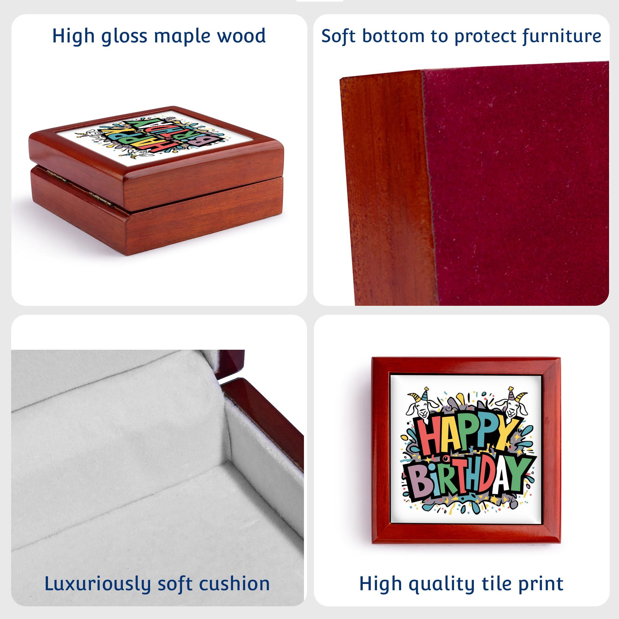 3dRose, Cute Funny Colorful Old Goats by Happy Birthday Abstract Art Text, Jewelry Box 5.5x5.5 inch with 4 inch tile