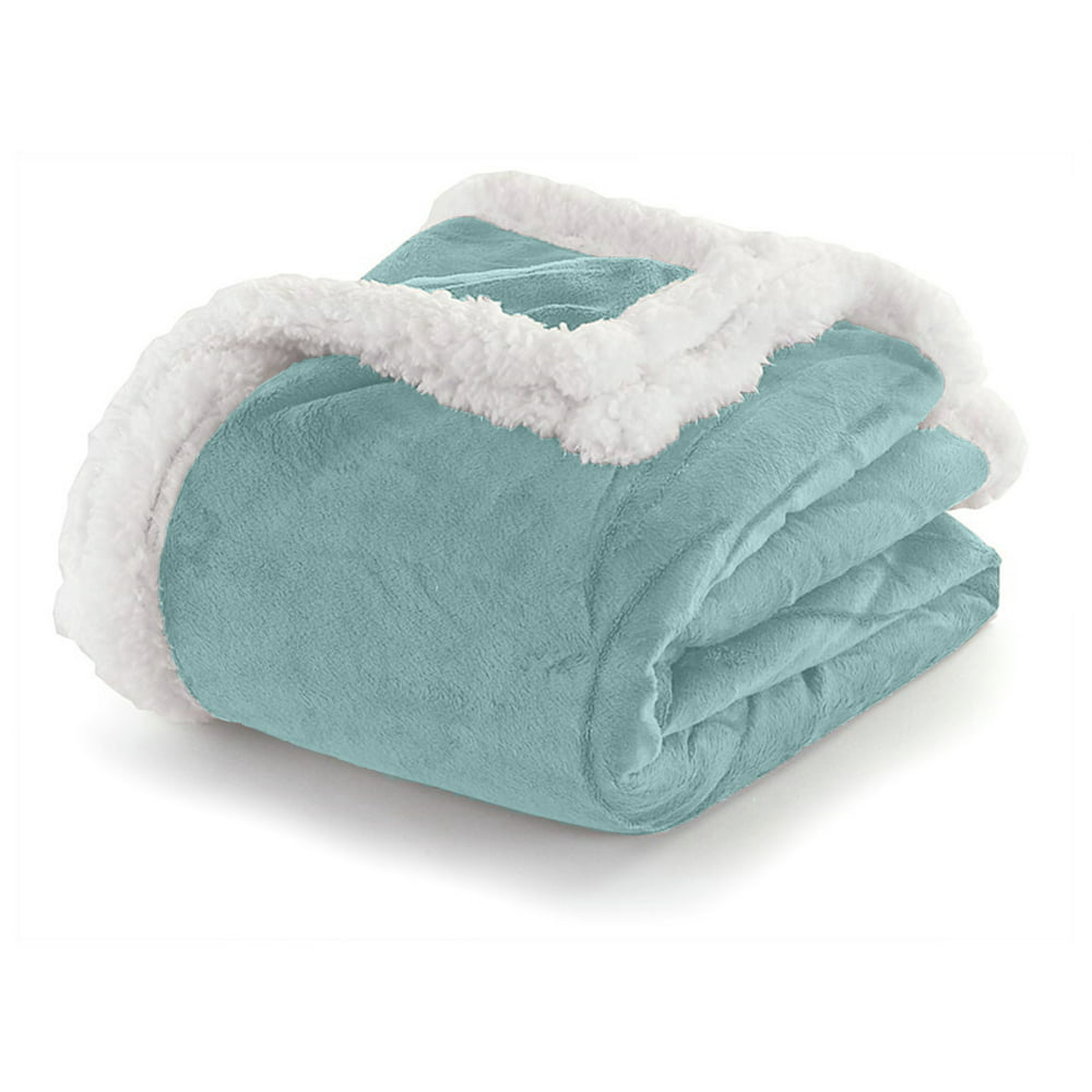 Blue and White Sherpa Plush Fleece Throw Blanket: Reversible, 50