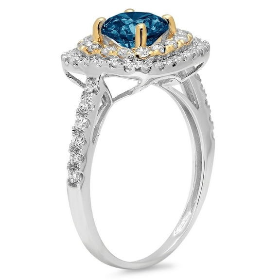 1.615 ct Round Cut Natural London Blue Topaz Halo Engagement Ring for Women in 18K White/Yellow Gold