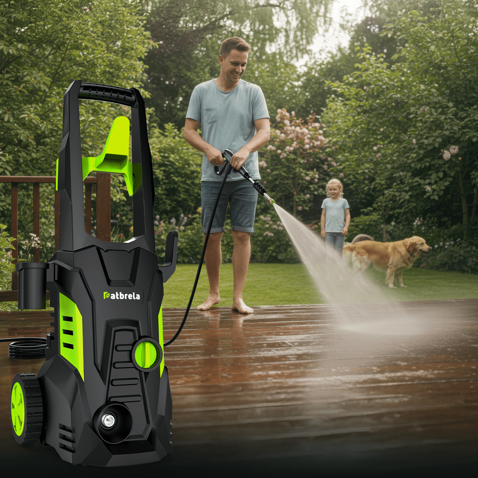 1800W Electric Pressure Washer, 5000PSI Max 3.0 GPM with 4 Nozzles, Portable High Pressure Cleaning Machine Washer with 25FT Cord, 23FT Hose, for Cars, Driveways, Fences, Patios - Green