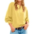 thumbnail image 2 of Women's Button Neck Sweater Long Sleeve Henley Fashion Loose Knit Pullover for Fall and Winter, Casual and Comfortable Top, Ideal for Daily Wear,Yellow,Size L, 2 of 9