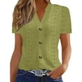thumbnail image 3 of Kilaqueen Hollow Out Womens Blouses Casual Eyelet Embroidered Short Sleeve Summer Tops Lace Button Down Shirts Dressy Eyelet V Neck Blouse, 3 of 5